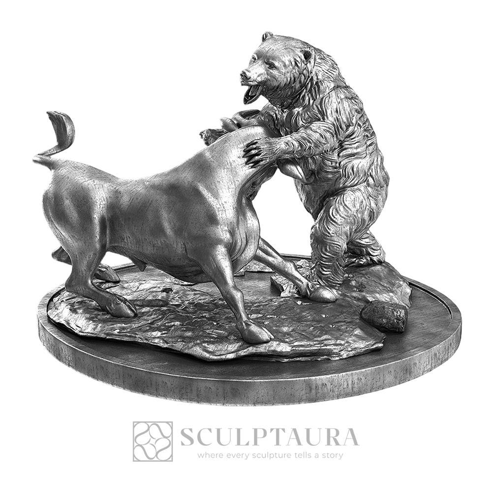 Bull & Bear Fighting Statue - Picture 1