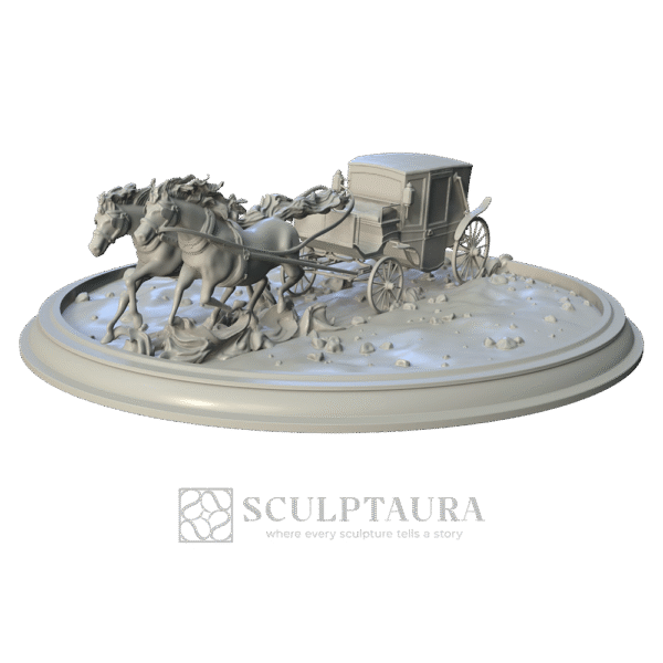 Running Horses with Carriage - Picture 1