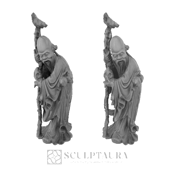 Sculpture Japanese Old Man with Walking Cane - Picture 5